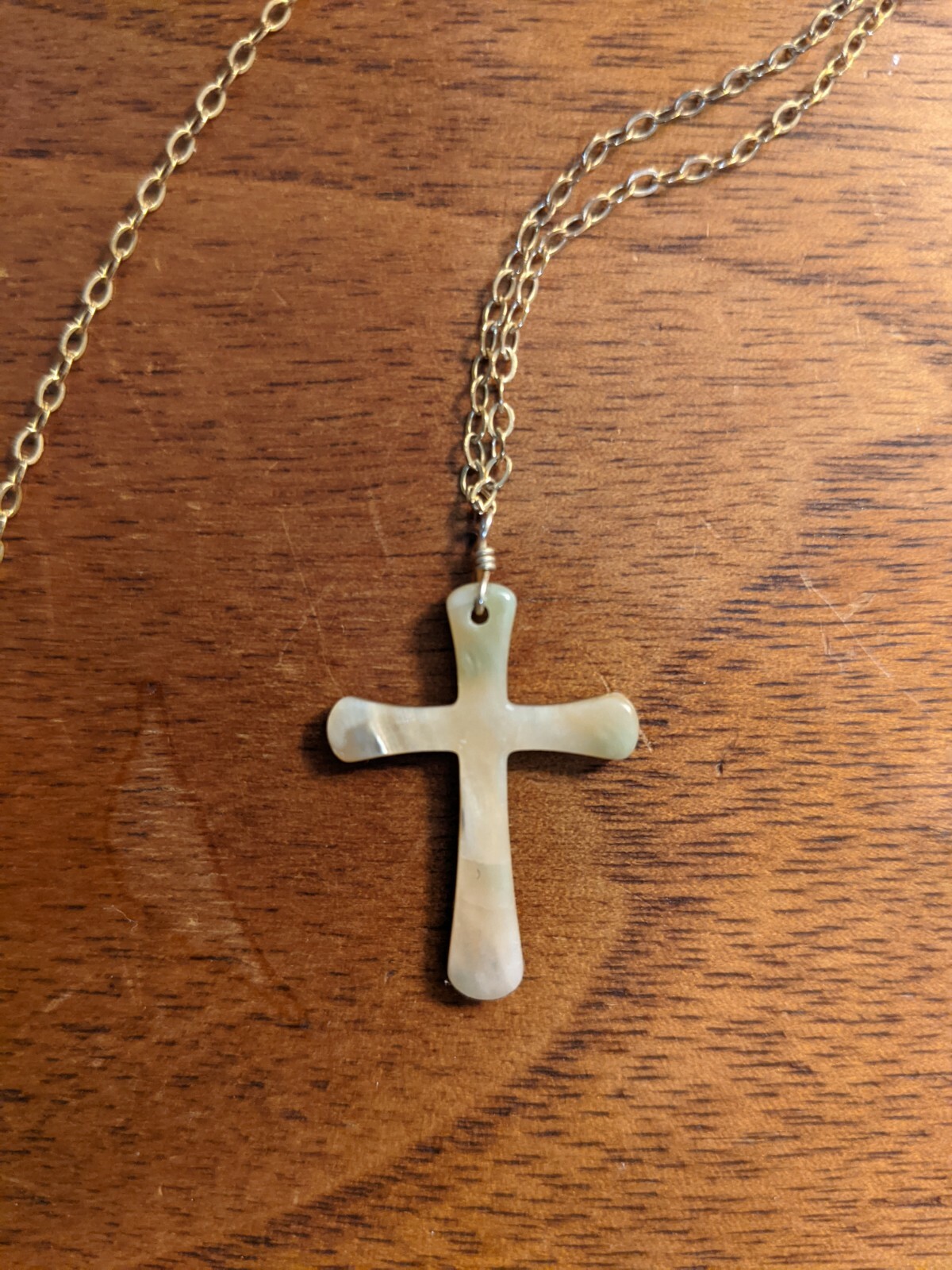 Mother of Pearl Cross Pendant On 9 in 14k Gold Filled Necklace