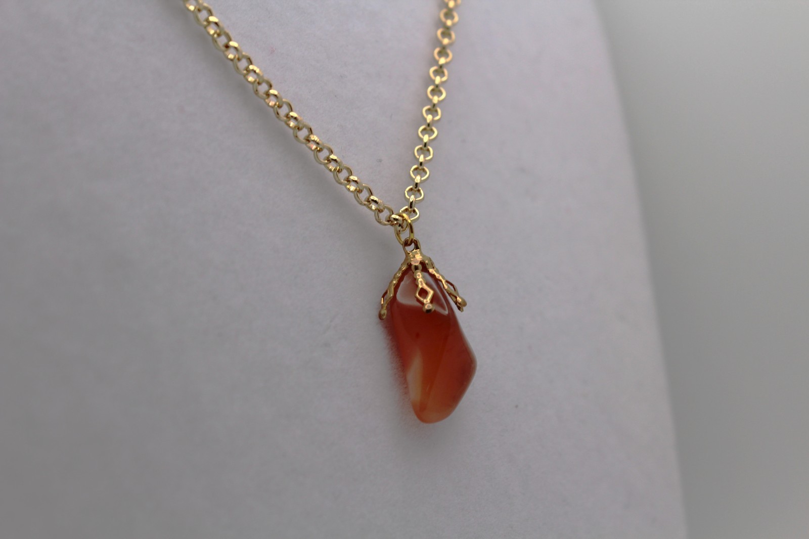 Handcrafted 21″ gold chain polished translucent stone necklace