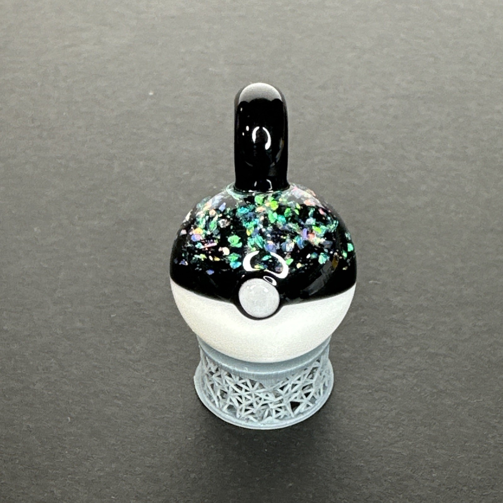 Handmade Art Glass Crushed Opal Pokeball Pendant Handblown Heady Borosilicate