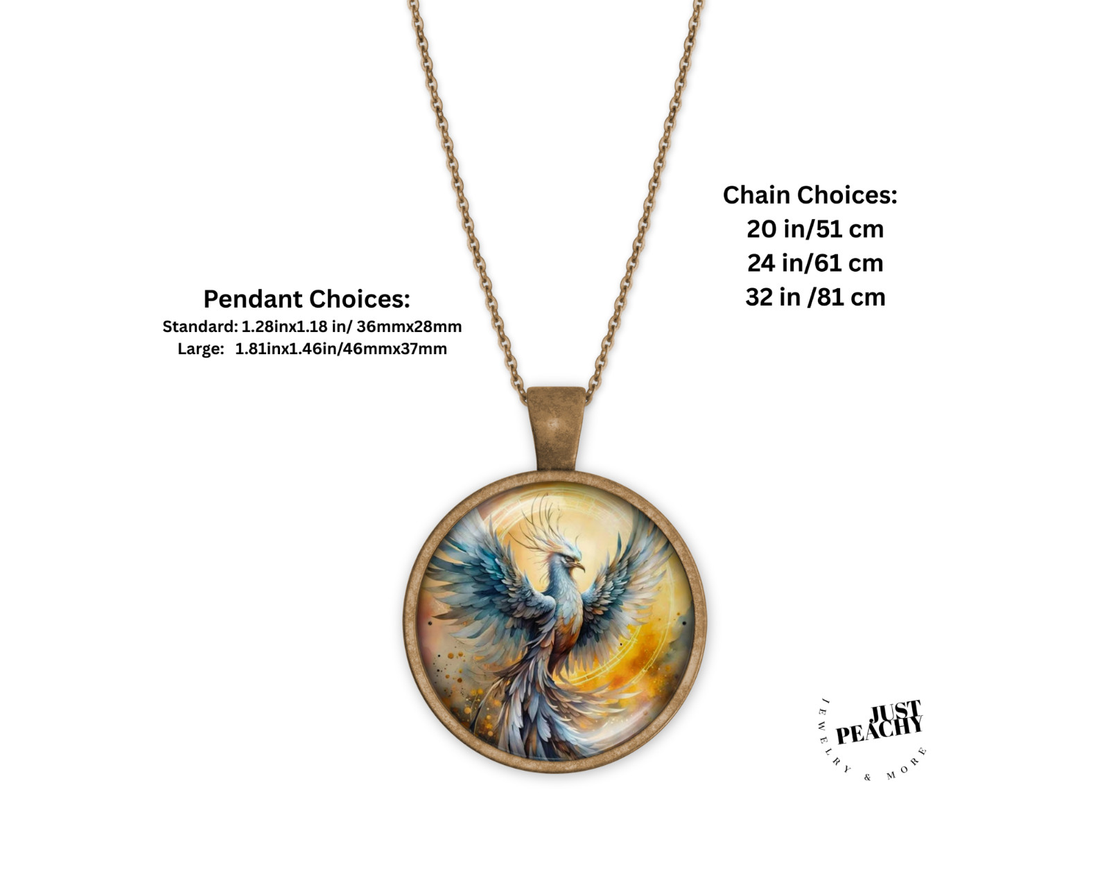 Rising White Phoenix Bird Empowerment Art Bronze Silver Jewelry Necklace Set