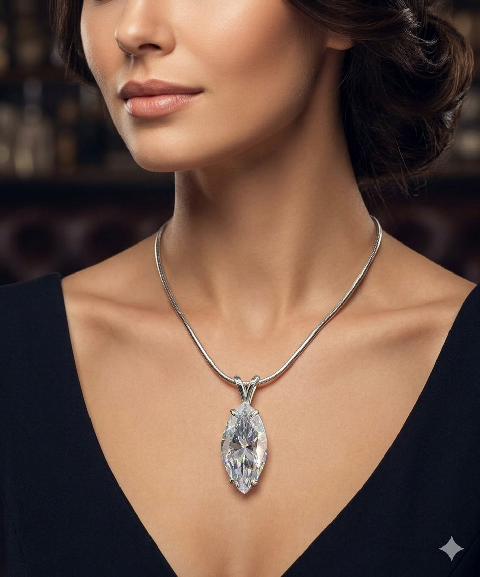 RARE 7.70Ct Certified Marquise Cut Diamond Solitaire Pendant, FREE Diamond Studs