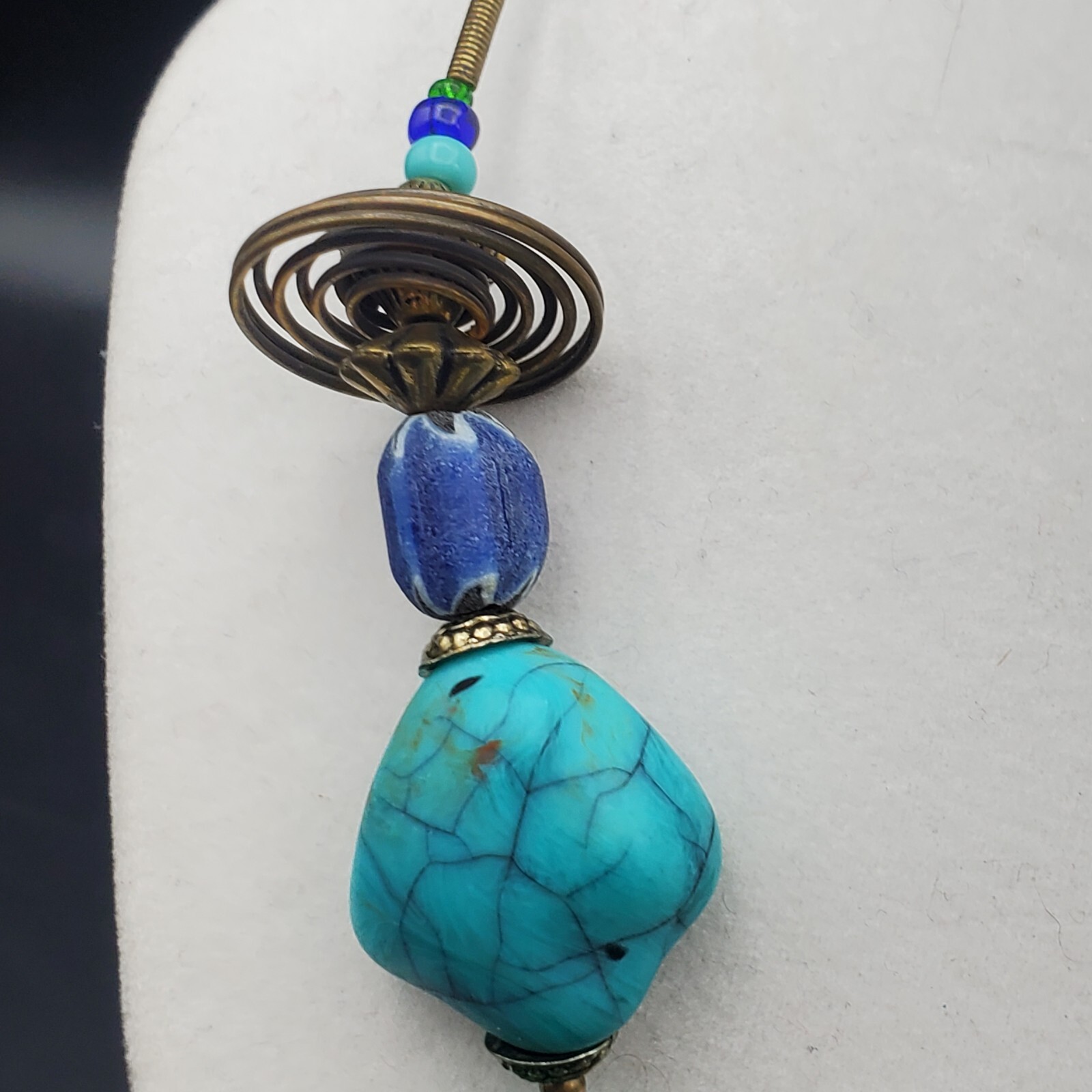 Multi-color Blue, Green, Turquoise Glass Lampwork Beads. Silver Filigree Accents
