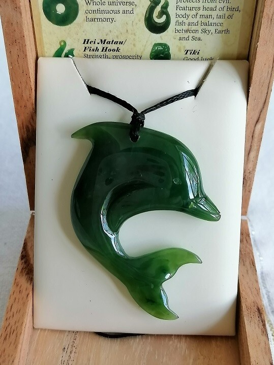 New Zealand Natural Jade Green Dolphin large pendant necklace 40mm L Unisex