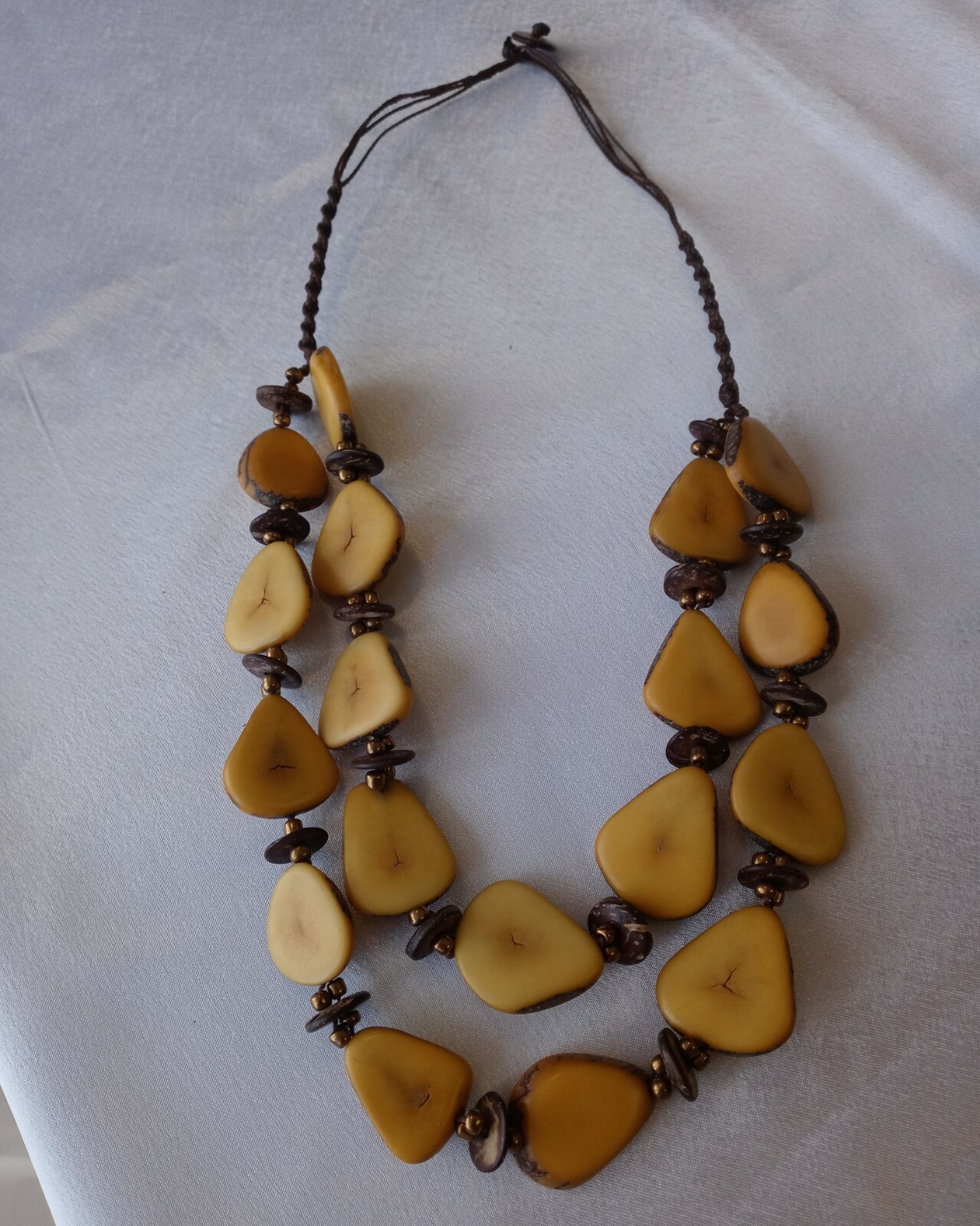 Dark RED Handcrafted Tagua Nut Organic Necklace, 2 Strands, made in ECUADOR