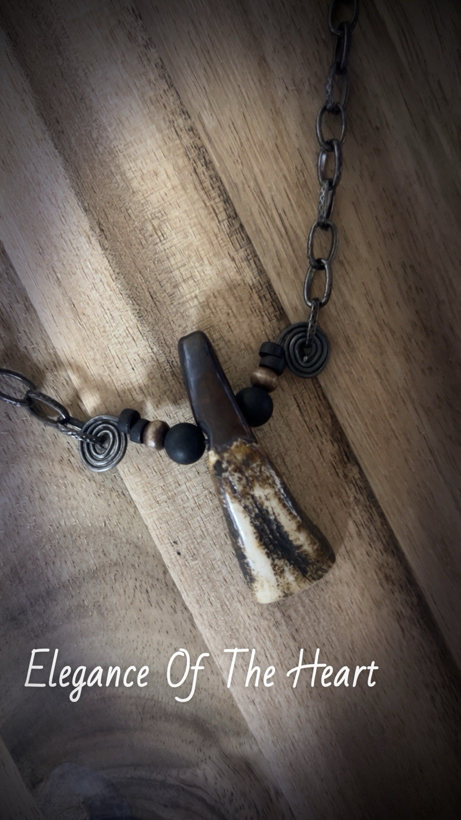 Elegance Of The Heart Bone & Metal Beaded Pendant Necklace Brown Black Unisex