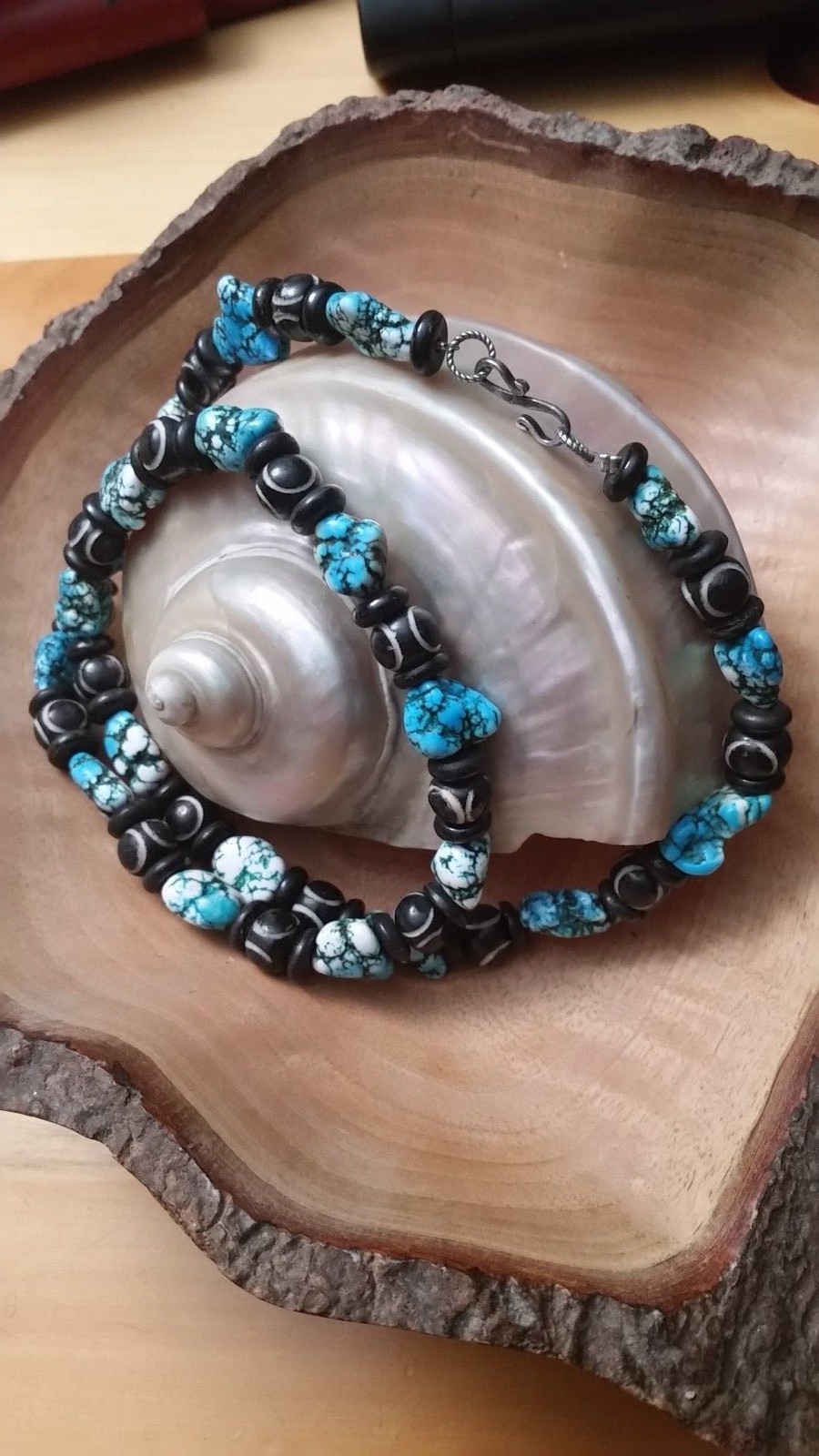 Vintage necklace from Italy, stone and bone, 27.5″