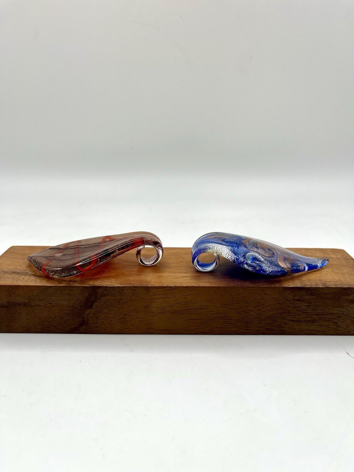 Vintage Art Glass Pendant Lot Of 2 Fused Glass Leaf Teardrop Boho Craft Y2K