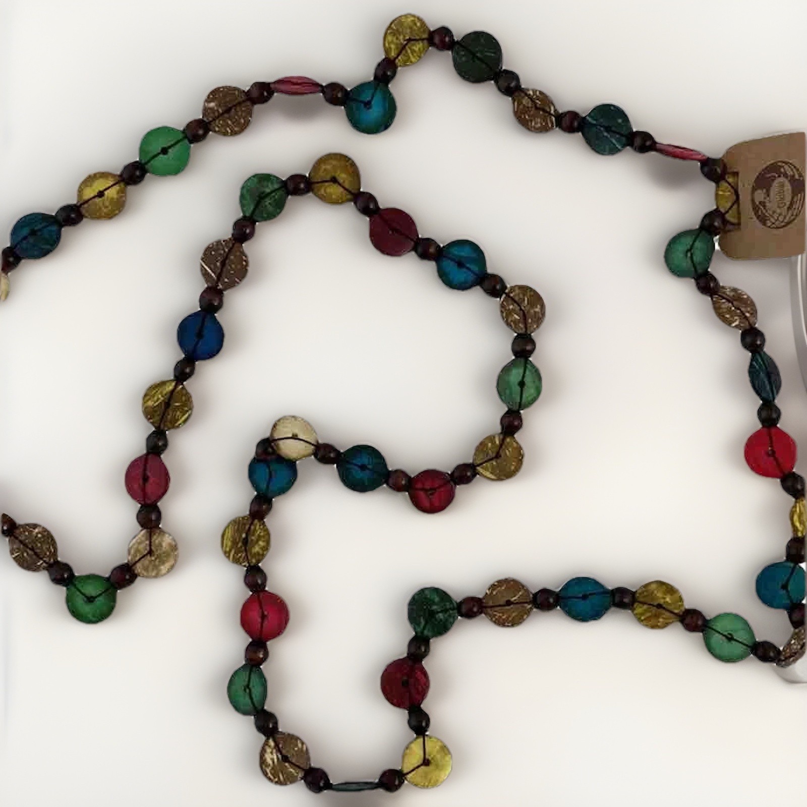 NOS Wooden Love Beads Hippie Long Necklace 1960s Psychedelic Peace Meditation
