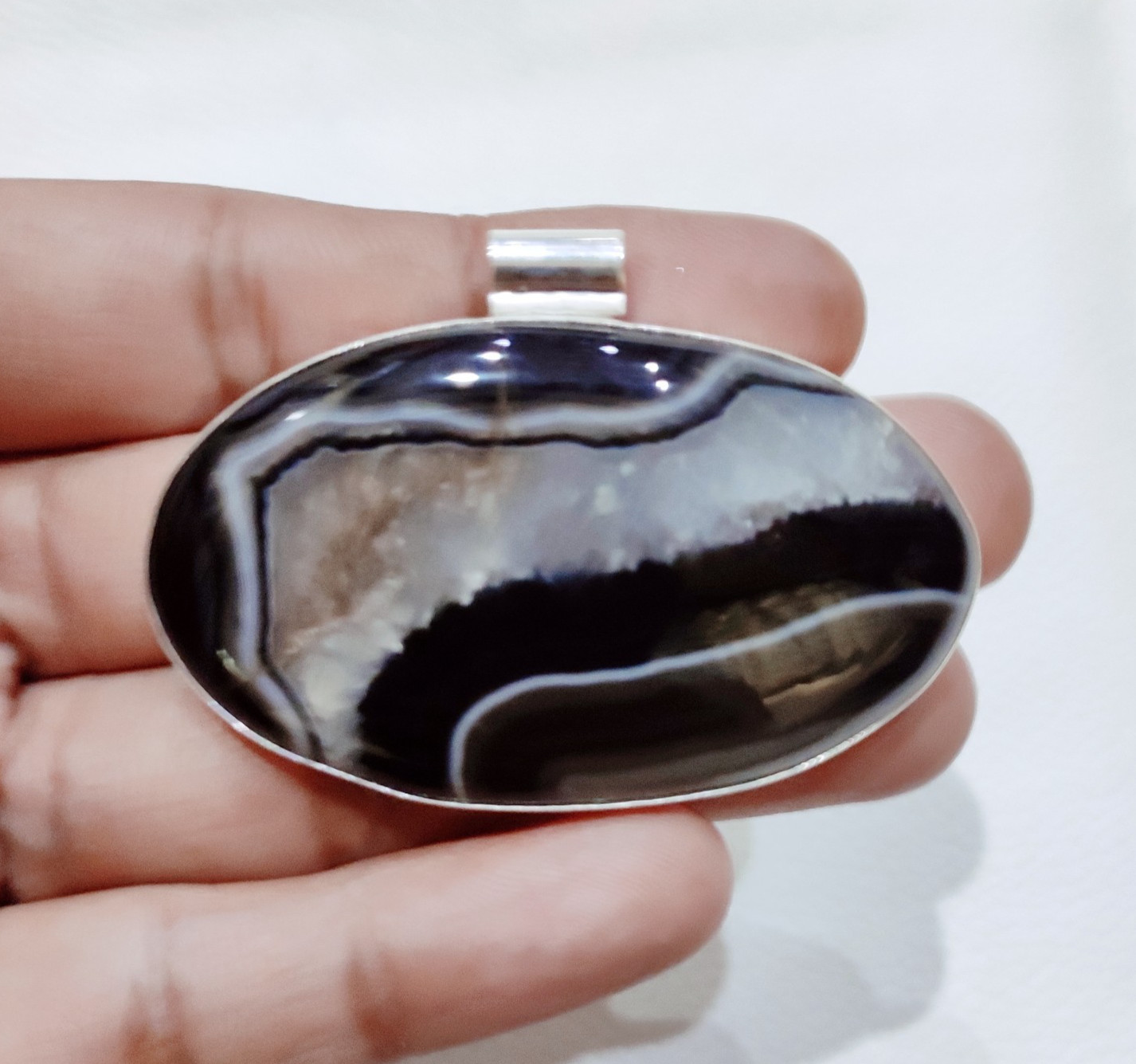 Beautiful Agate Silver Pendant Natural Agate Pendant Handmade Gemstone Jewelry