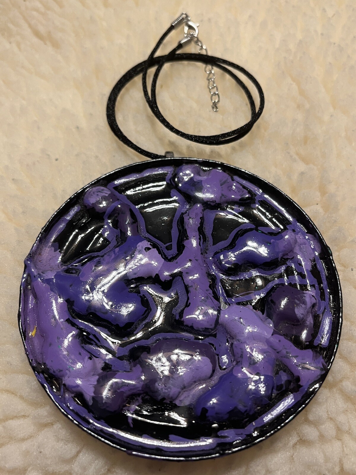 Abstract Exclusive Rare Unique Handmade Black,Purple Pendant, Hand Painted, Art