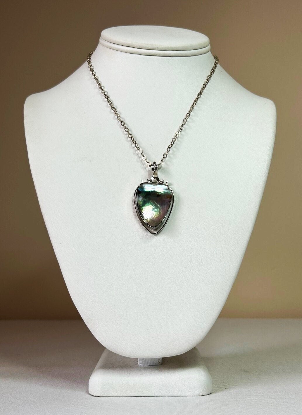 Natural Rainbow Abalone Shell, Sterl. Silver Handmade Pendant. Free Silver chain