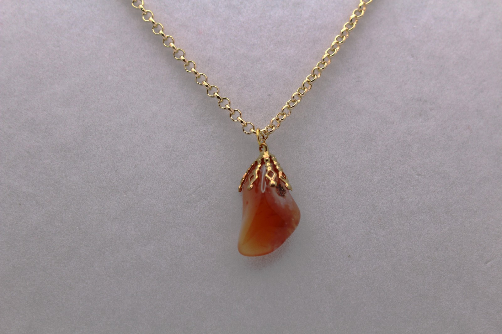 Handcrafted 21″ gold chain polished translucent stone necklace