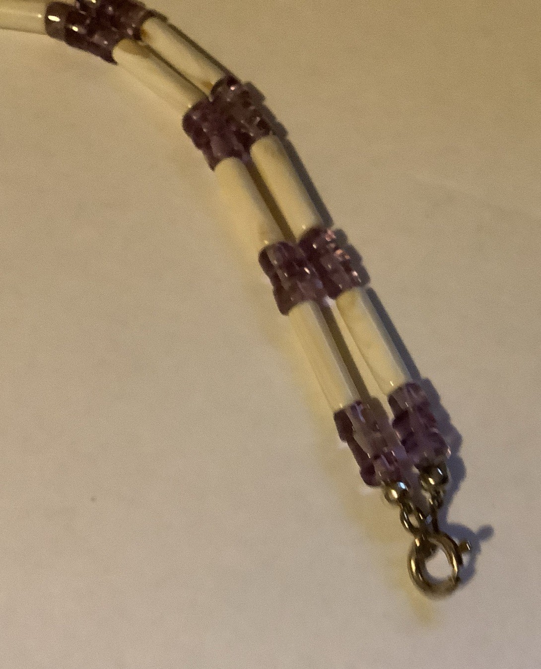 NEW Handcrafted Tube Wampum Cape Amethyst Necklace 20 Inches Long