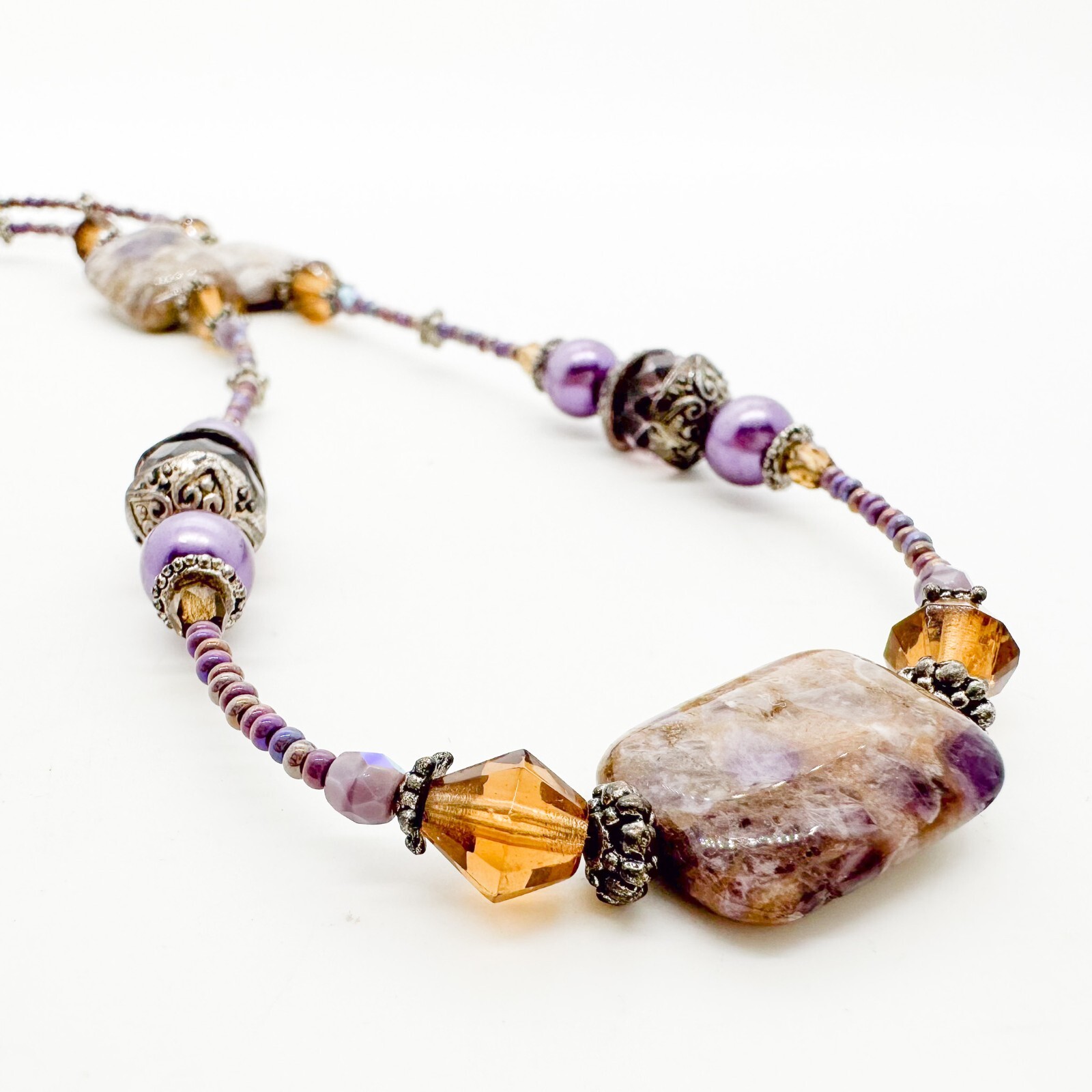 Sylvia Swasey Necklace Artisan Natural Stone Crystal Purple Orange Toggle NWT