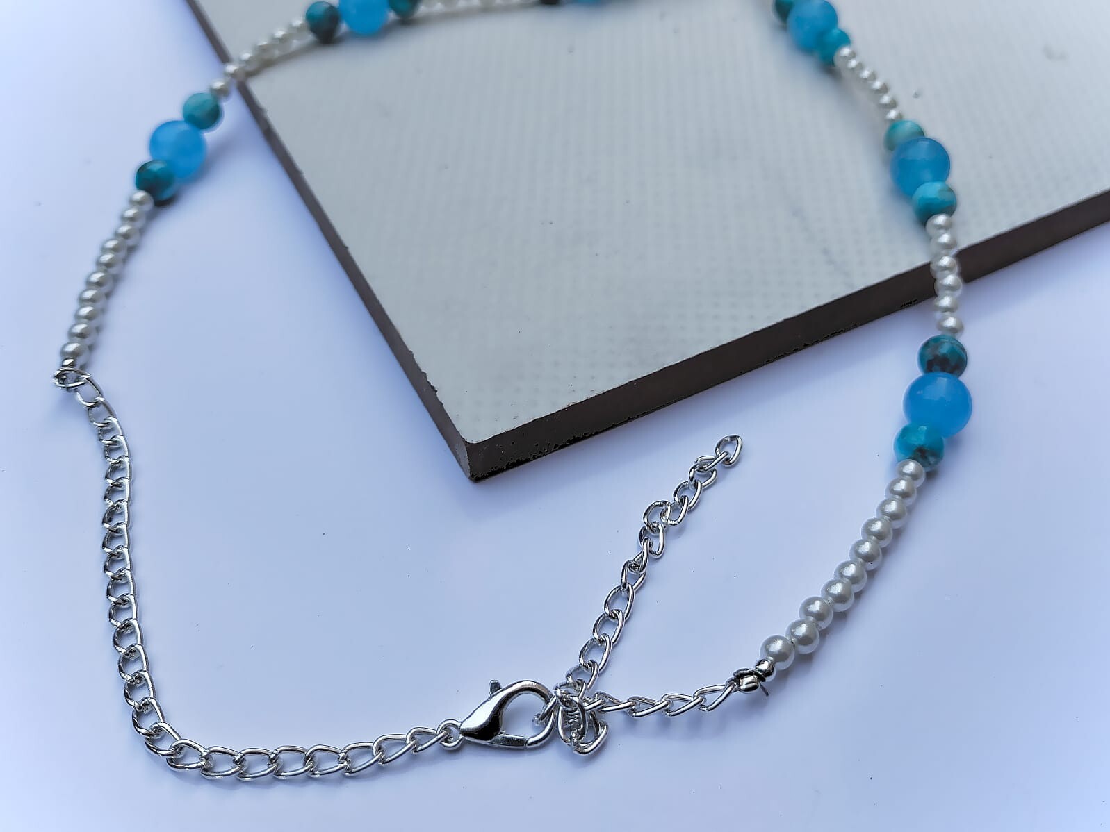 Pearls & Sky Blue Topaz Gemstone 21 inch Fancy Necklace with Earrings. Nk-007