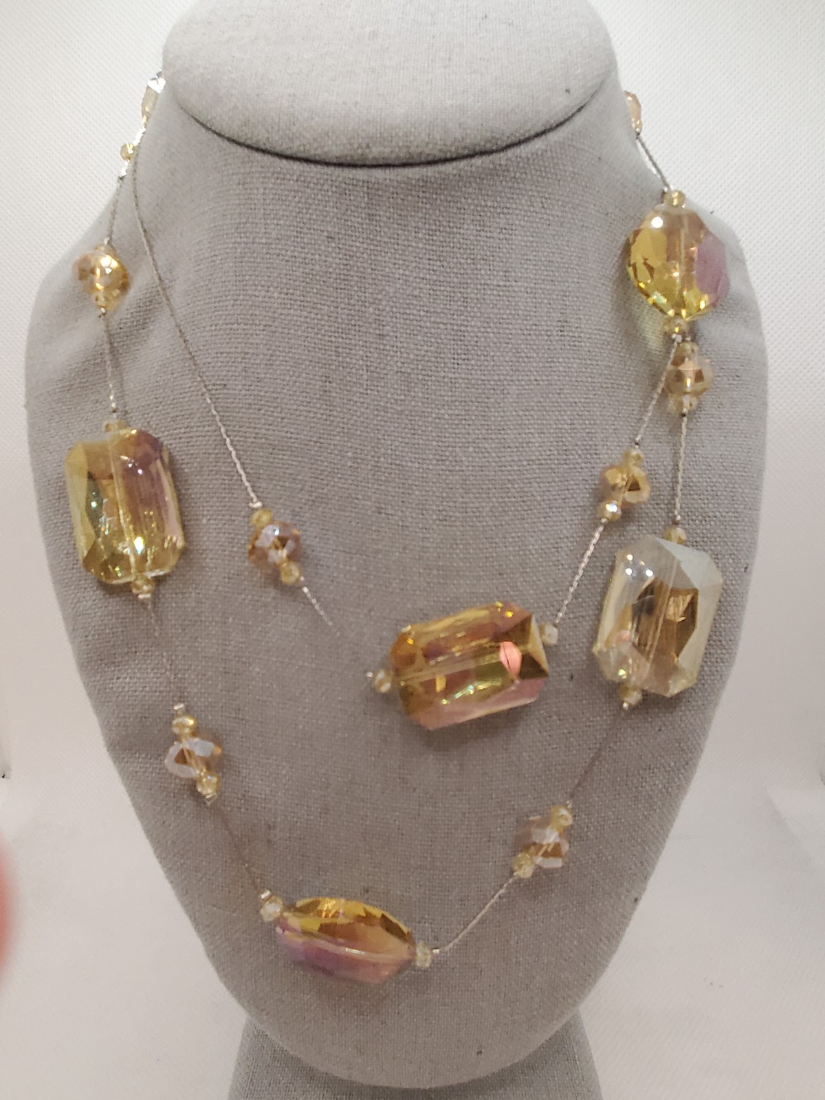 Cognac Crystal Bead Floating Necklace On Wire Handmade