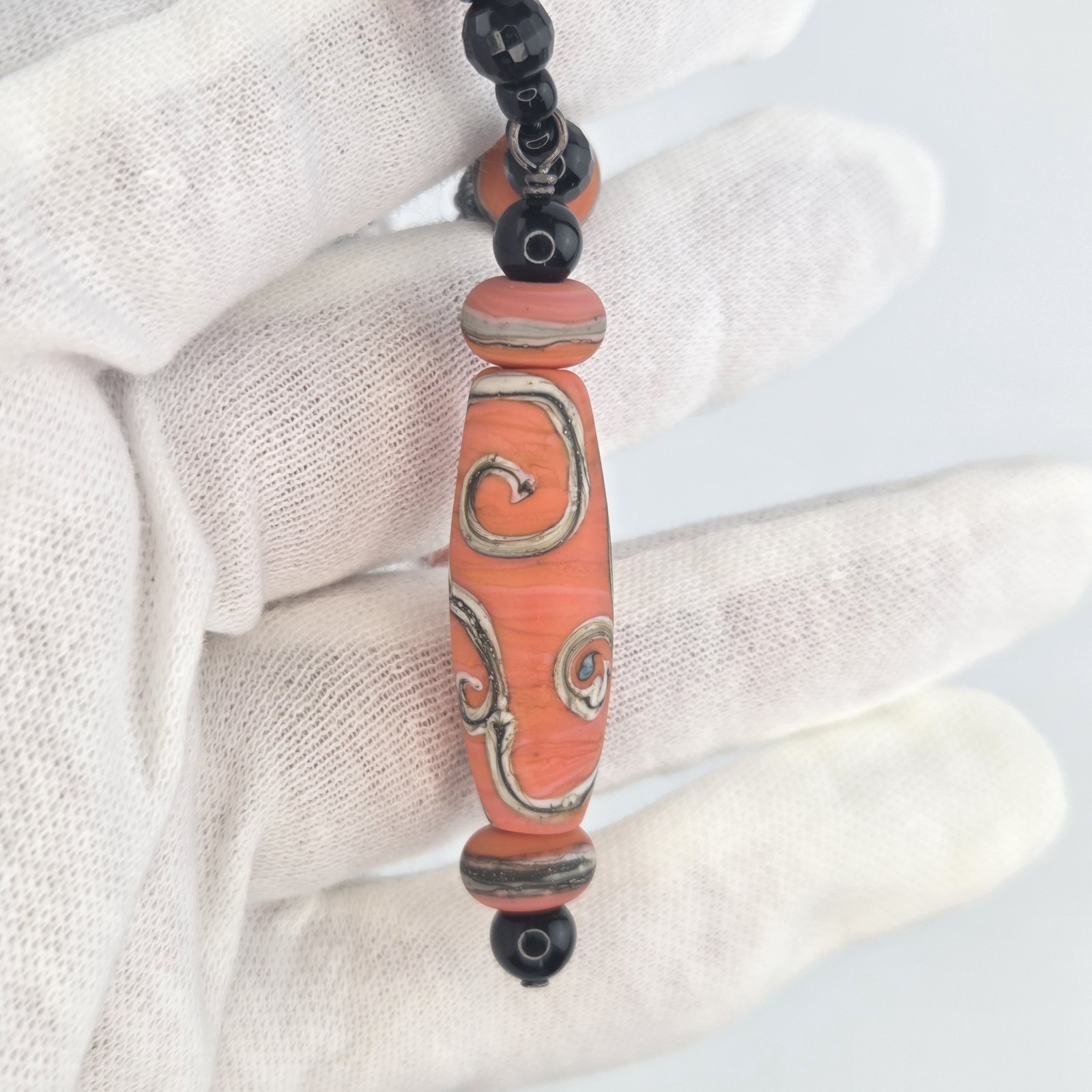 Polymer Clay Pendant Necklace 19″ Carnelian Czech Silver Tip Bead Hollow Glass