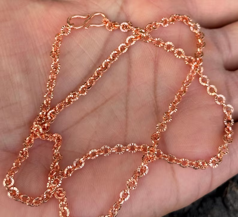 11 inch Pure Copper Textured Cable Chain Anklet Bracelet, Healing Copper Jewelry