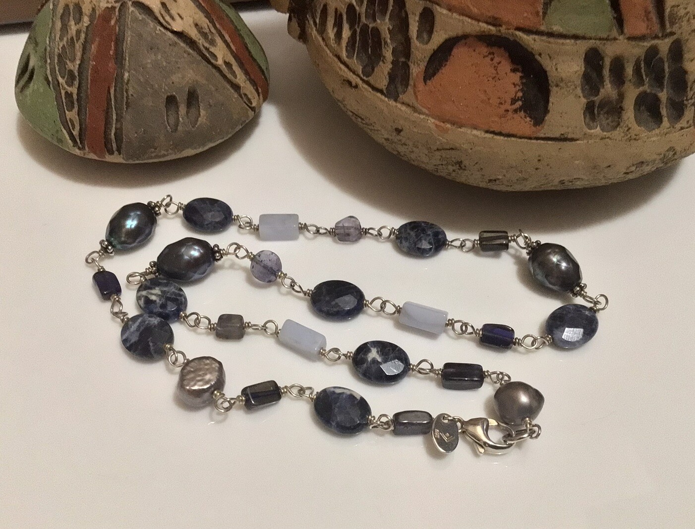 Silpada 925 Sterling Silver Blue Sodalite Iolite Chalcedony Necklace 16” (N1397)