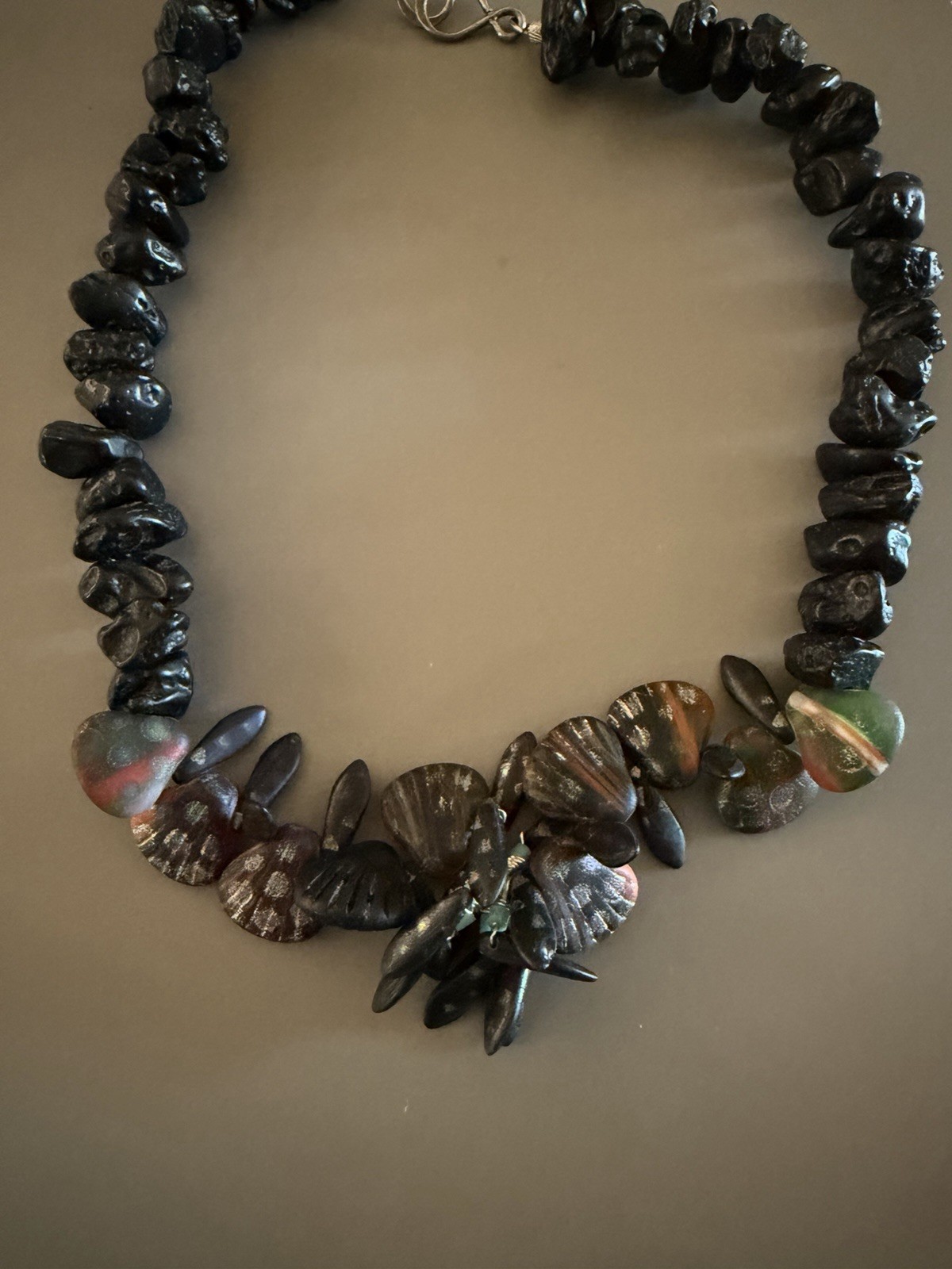 Artisan Sterling Silver Tumbled Stone And Glass Beaded Necklace 16”