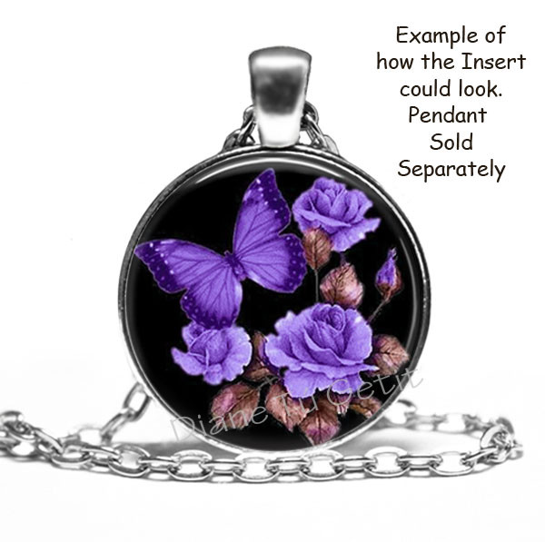 Purple Roses & Butterfly Magnetic Jewelry Insert for 23mm & 1″ Magnabilities