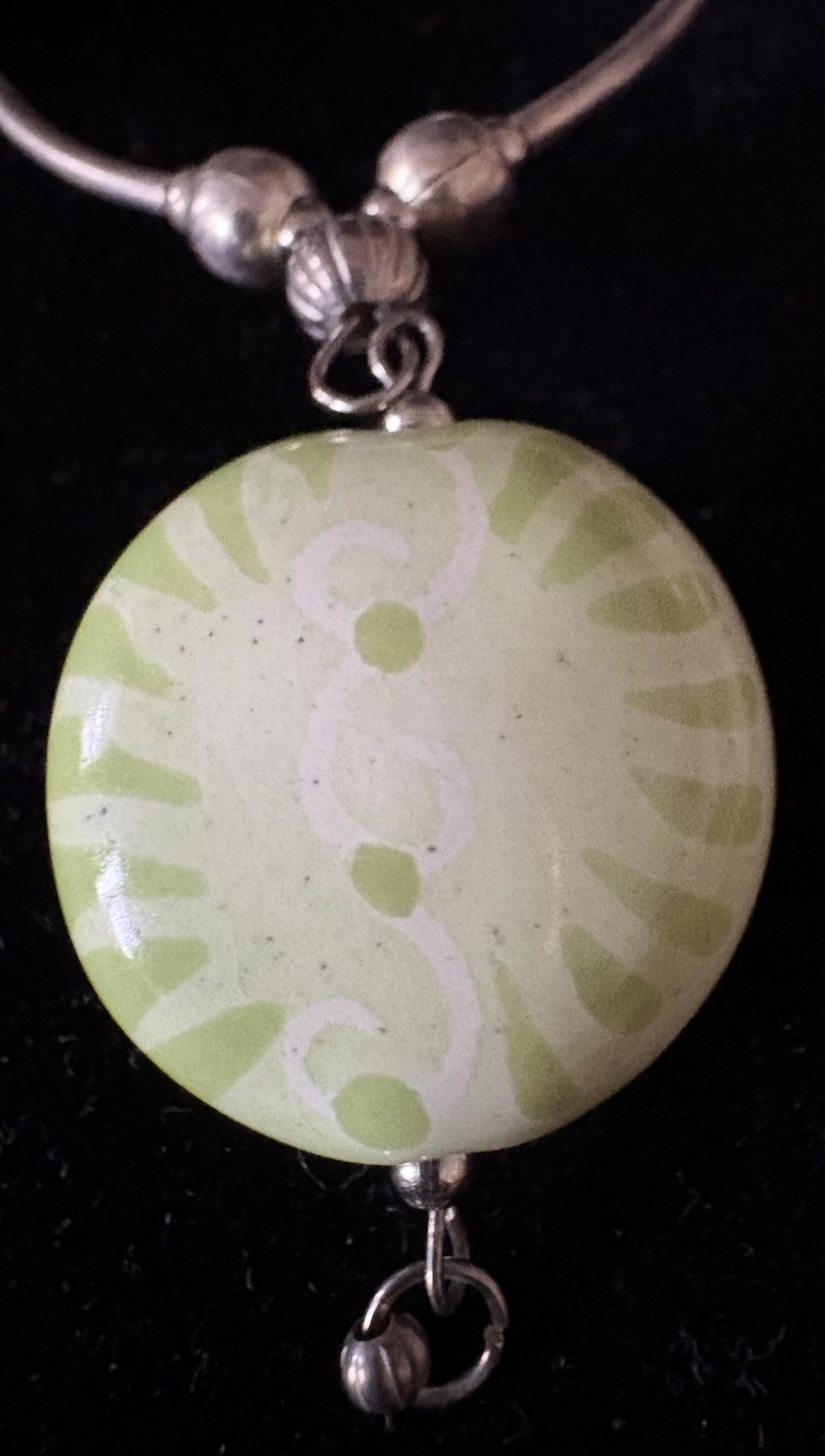Puebla Mexico Hand Painted Tile Necklace Light Green