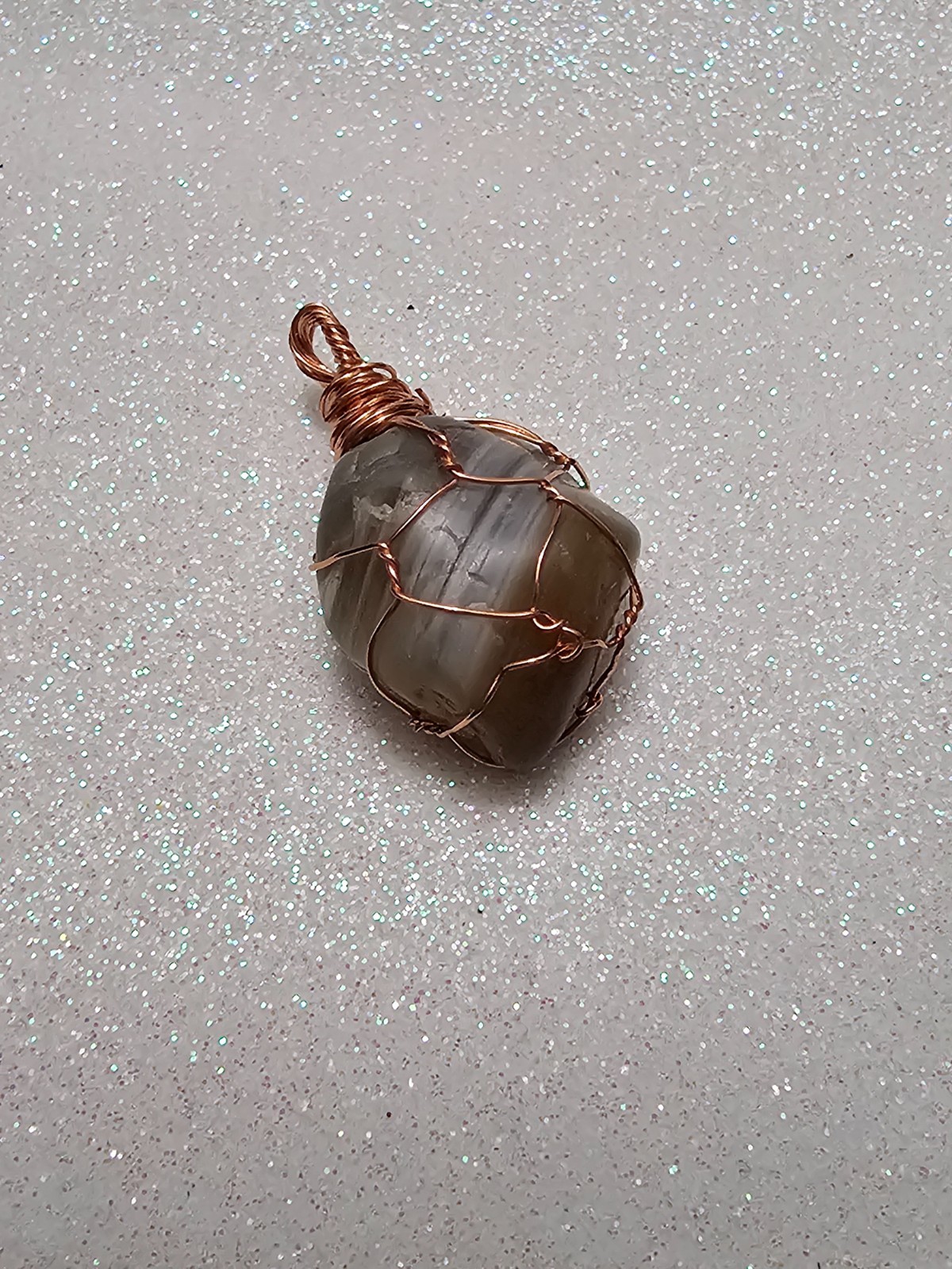 Handmade Lake Superior Agate Pendant Necklace copper WireWrapped Artisan Jewelry