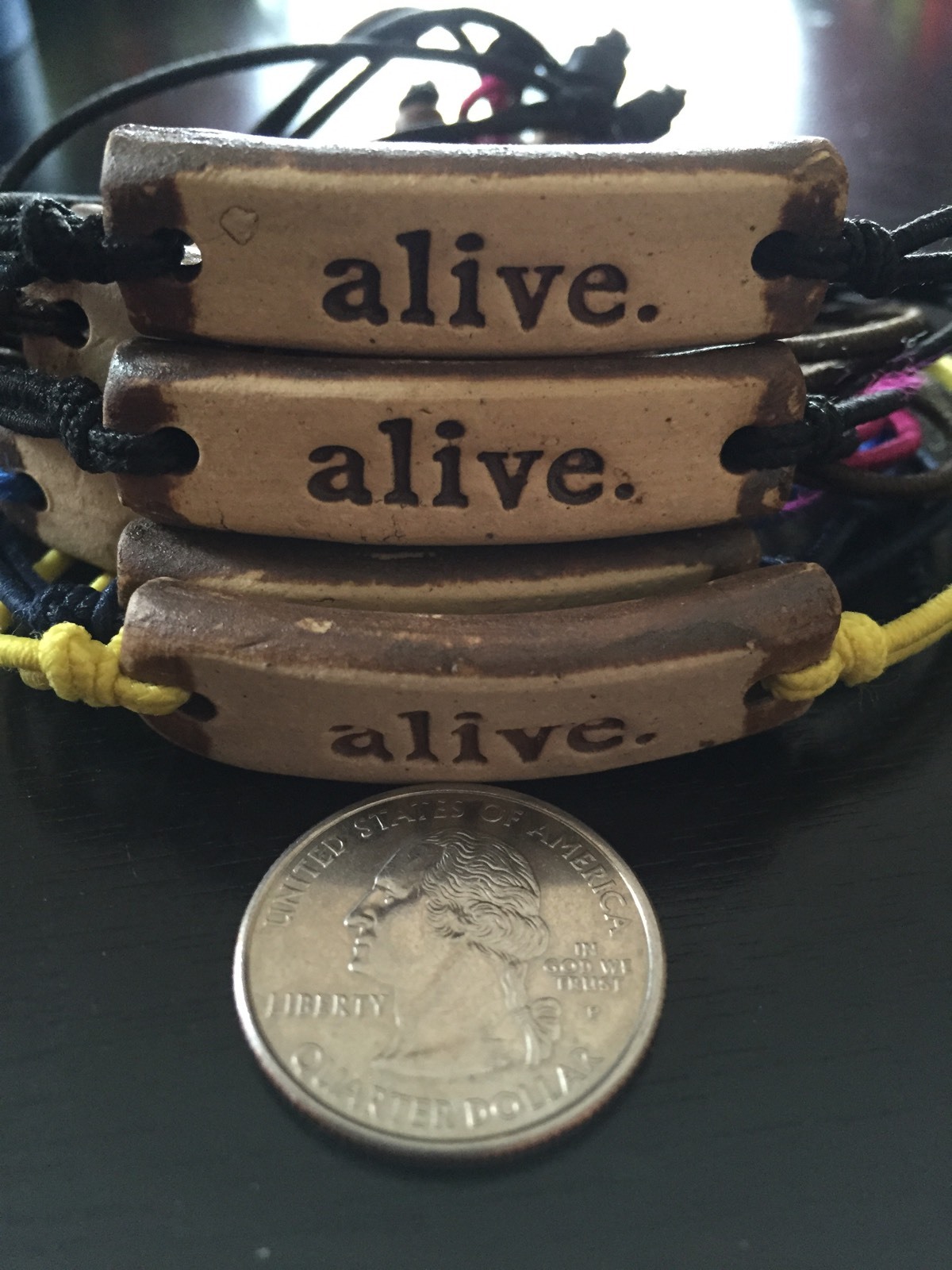 MudLove Bracelets, Inspirational, Hand Made Clay Pendant, Multi Color Bands