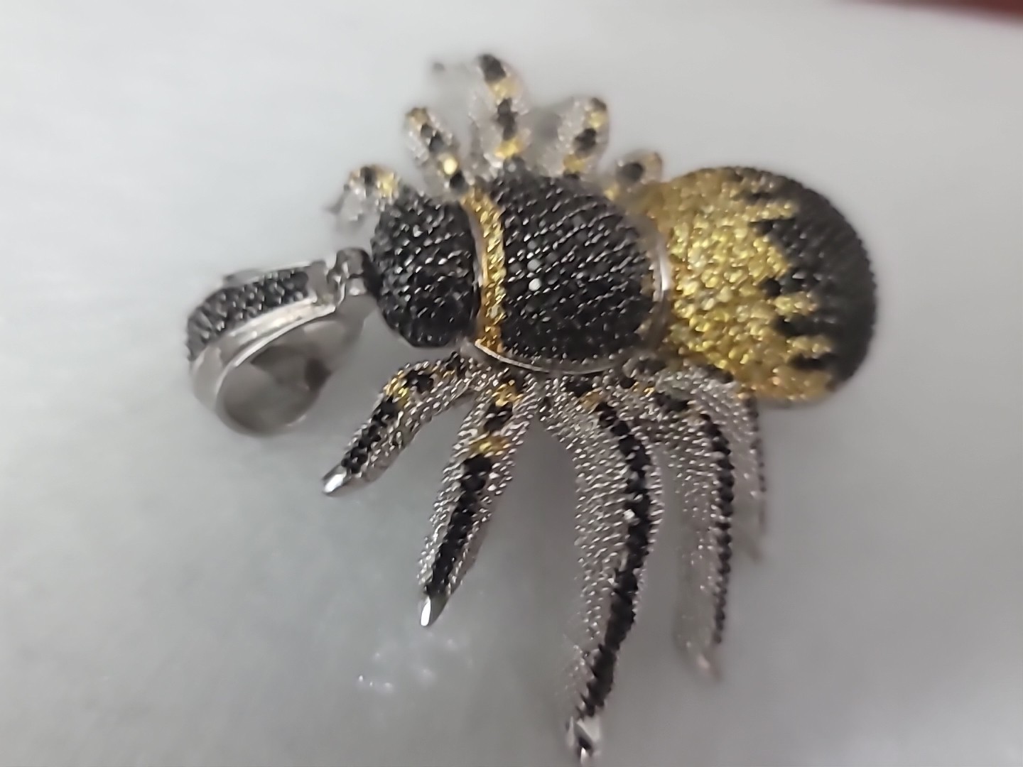925 Sterling Silver Iced Out White, Black & Yellow CZ 10 Leg Spider Pendant