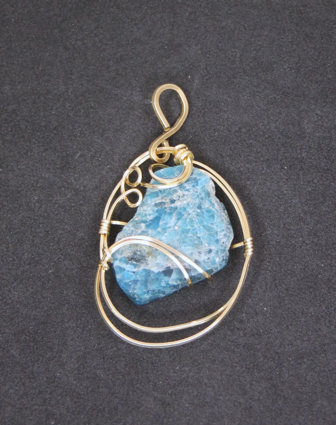 Blue wire wrap Apatite crystal gemstone pendant