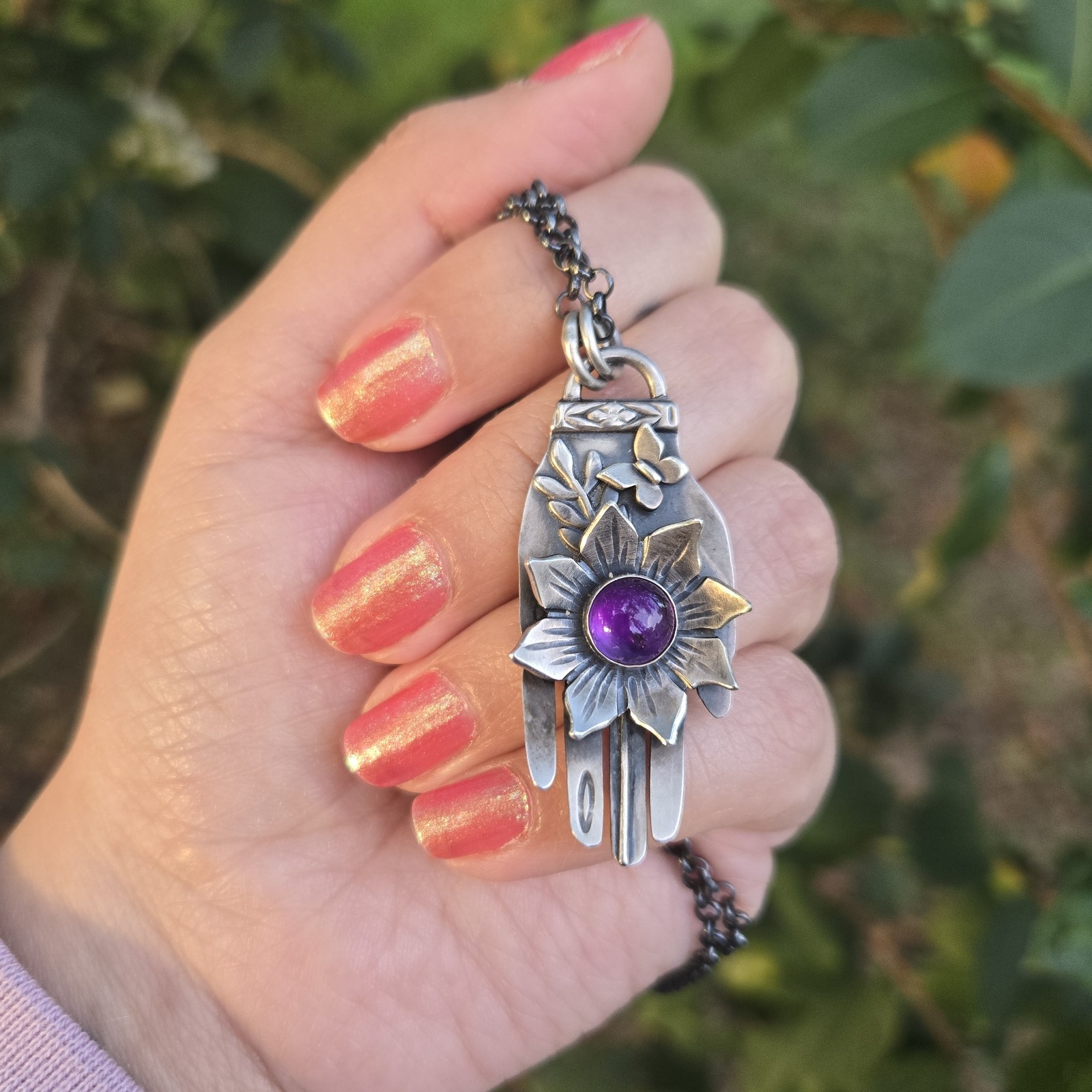 Chromafusion Amethyst Hand Pendant Sterling Artisan OOAK Handmade Rare