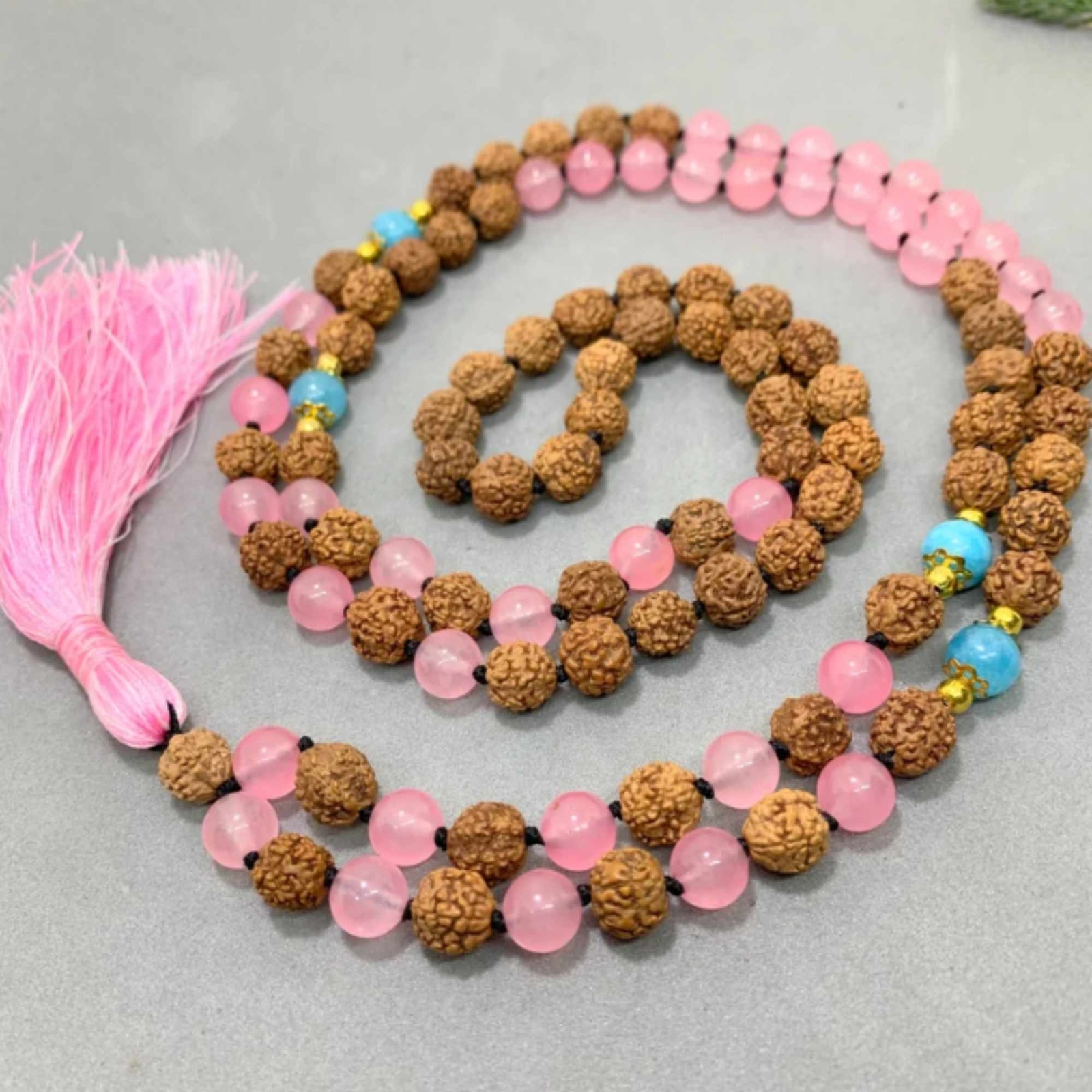 8mm knot Rudraksha quartz aquamarine beads Yoga Energy cuff men mala necklace