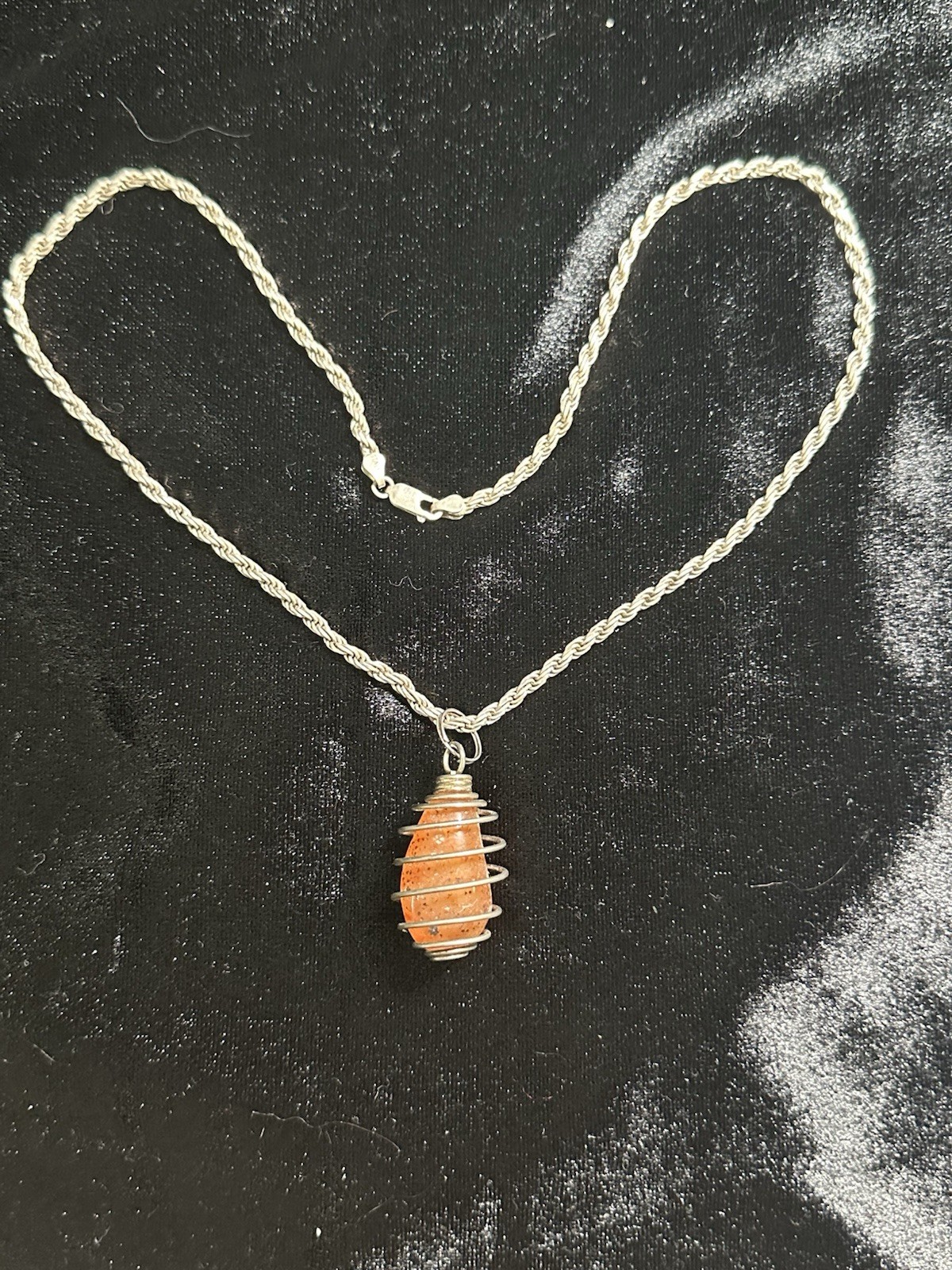 Carnelian Charm Necklace 20” Silver Chain Marked Italy