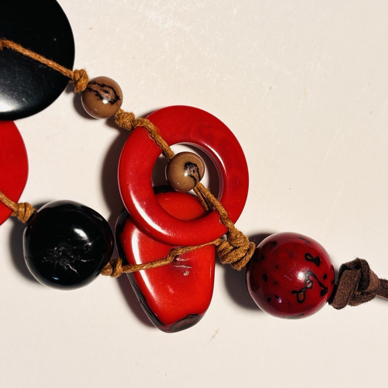 Red Tagua Bead Two Tier Necklace Reds And Dark Color Accents Adjustable