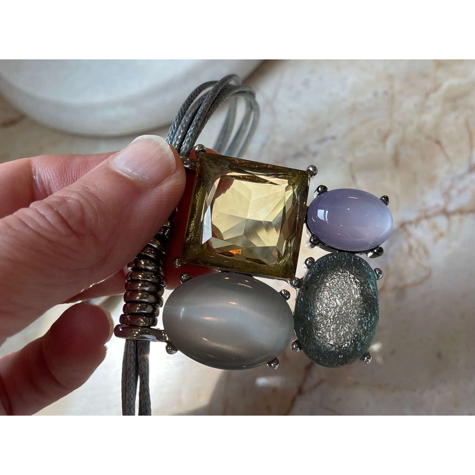 Chico’s Statement Necklace, Pastel Stones, Corded Chain, Boho, Lagenlook