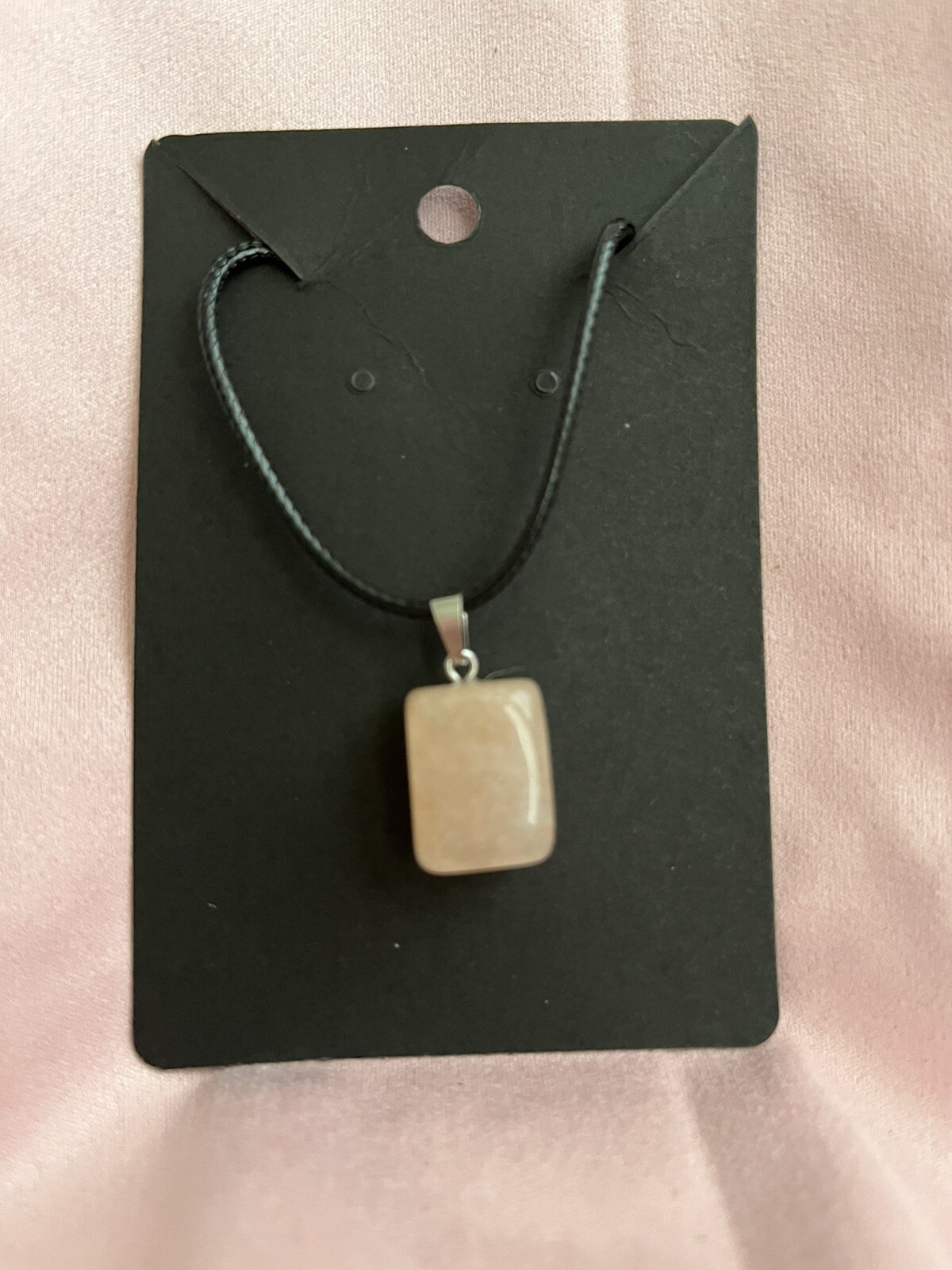 Stone Pendant Necklace, Unique Pale Beige Color. Black Waxed Cord.