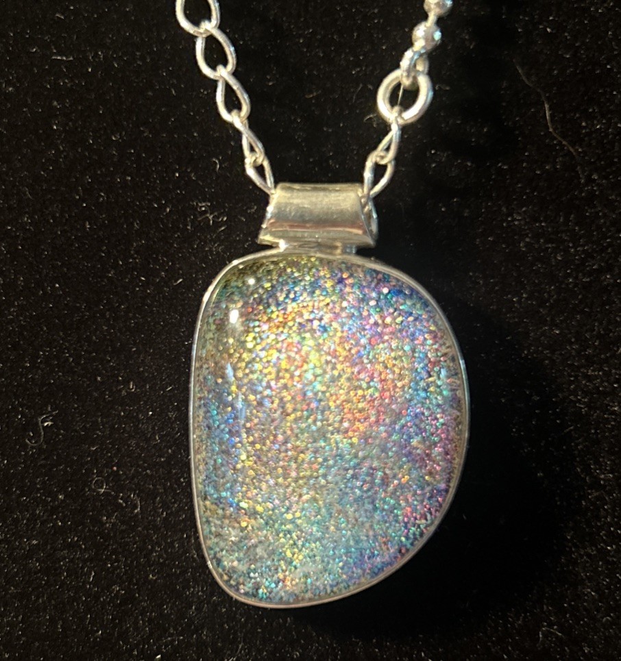 Handmade Sterling Silver Rainbow Druzy Pendant 925 1×1.5 Inches