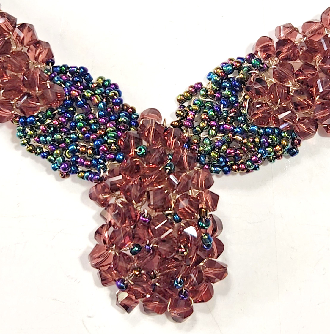 Handmade Wire Woven Beaded Choker Necklace Purple Blue Green Art Nouveau Retro
