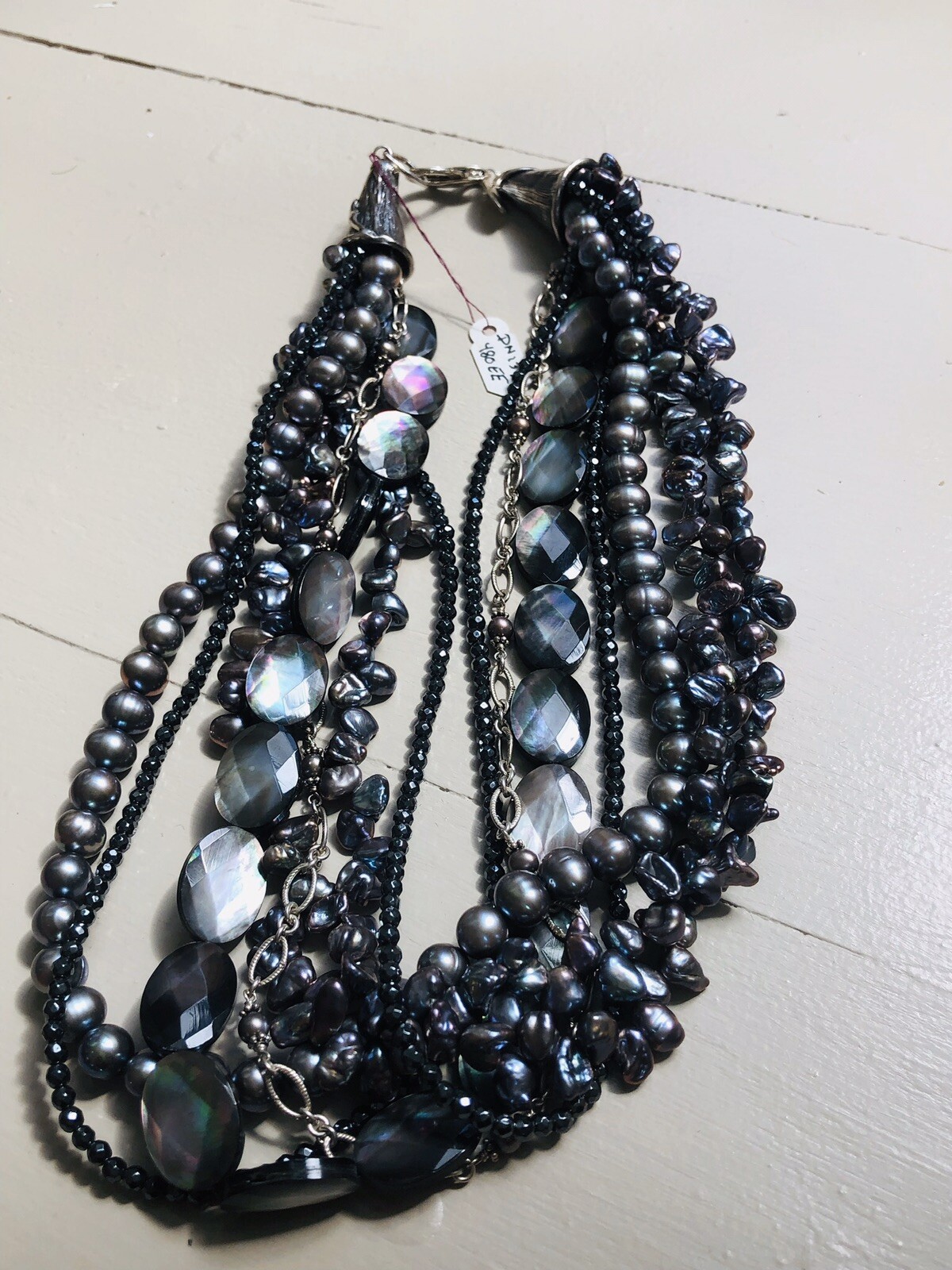 Echo Of The Dreamer/ Mars And Valentine, Silver Black, ￼Multi strand necklace