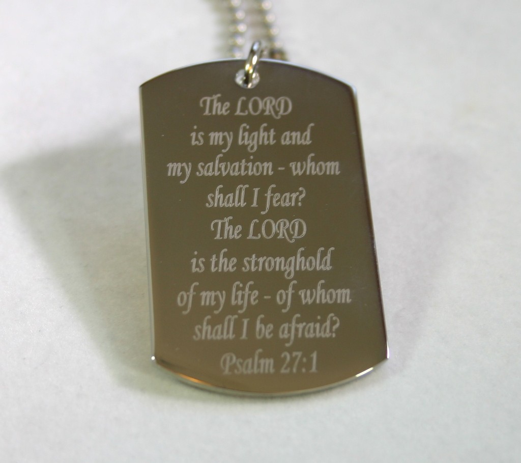 PSALM 27:1 PRAYER RELIGION SPECIAL DOG TAG NECKLACE STAINLESS STEEL