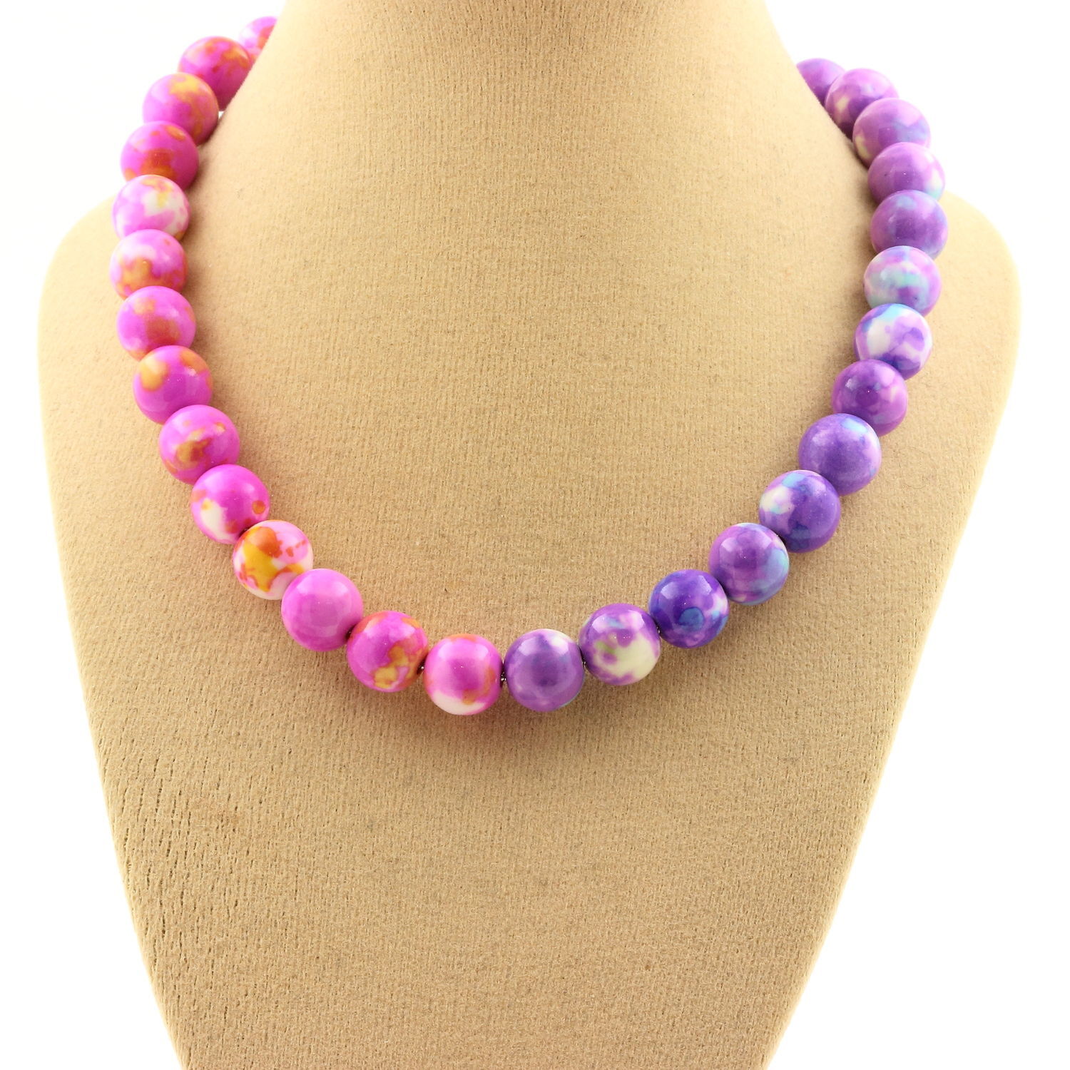 Minerals And Precious Stones. Necklace Pink Yellow Jasper + Purple Jasper