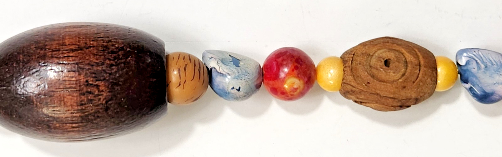 Artisan Bead Necklace Wood Seed Pod Fire Agate Howlite Resin Glass Colorful Boho