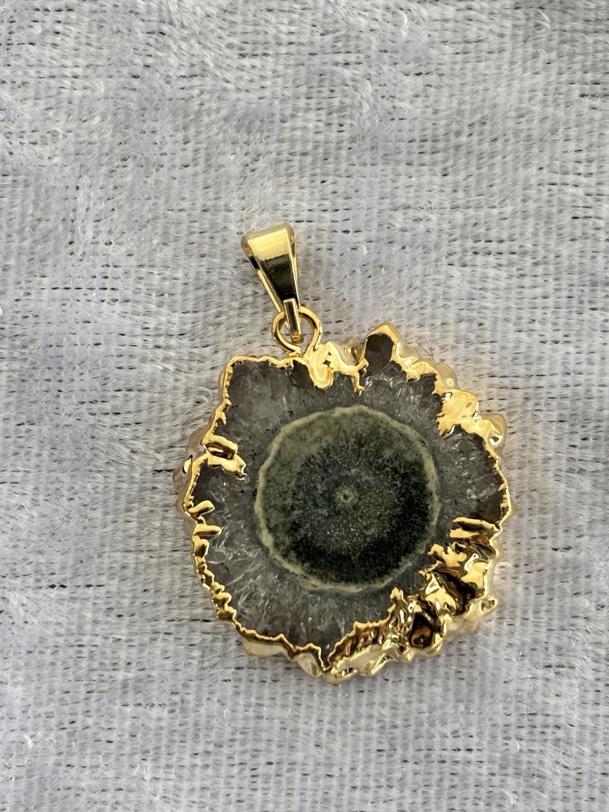 Gold Plated Agate Geode Slice Quartz Druzy Polished Pendant Orange Blue Center