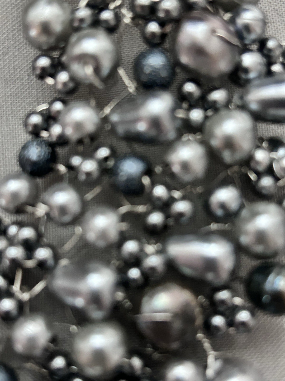 Artisan Gray Faux Pearl Choker Collar Necklace MOP Toggle 15” GBB