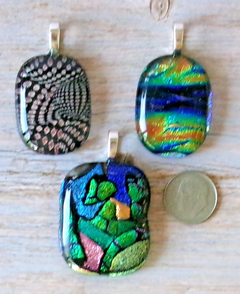 lot of 3 dichroic glass pendant fused hand made crafted