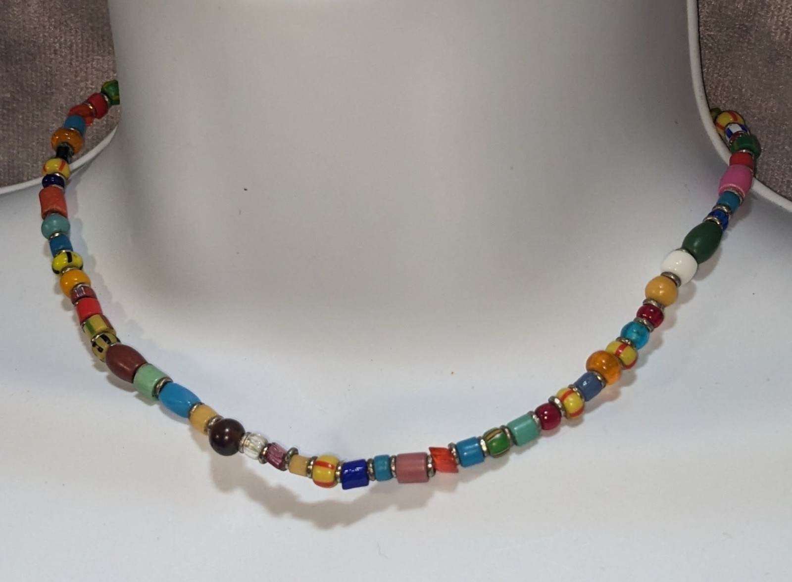 Kidcore Y2K Boho Handmade Mixed Glass Beaded Necklace Colorful Rainbow Festival