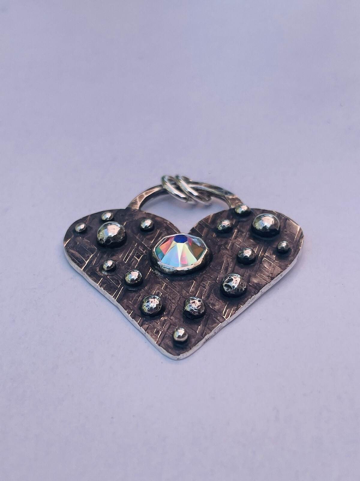 STERLING SILVER HEART PENDANT SWAROVSKI RUSTIC BRUTALIST Heart Jewelry HHandmade