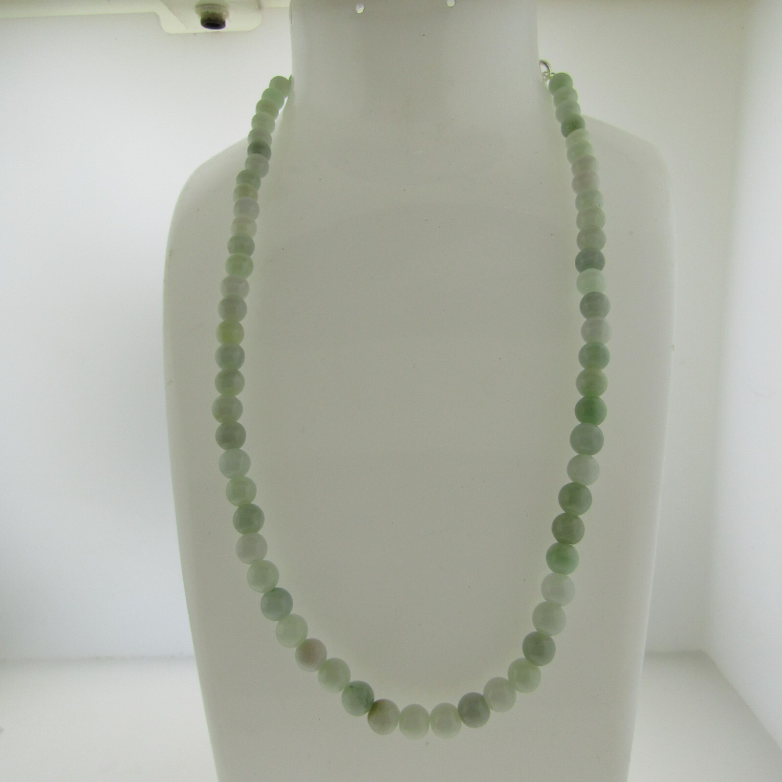 Burma Jade Bead Necklace 6mm*16 to 19.5 Knotted Sterling Silver Clasp