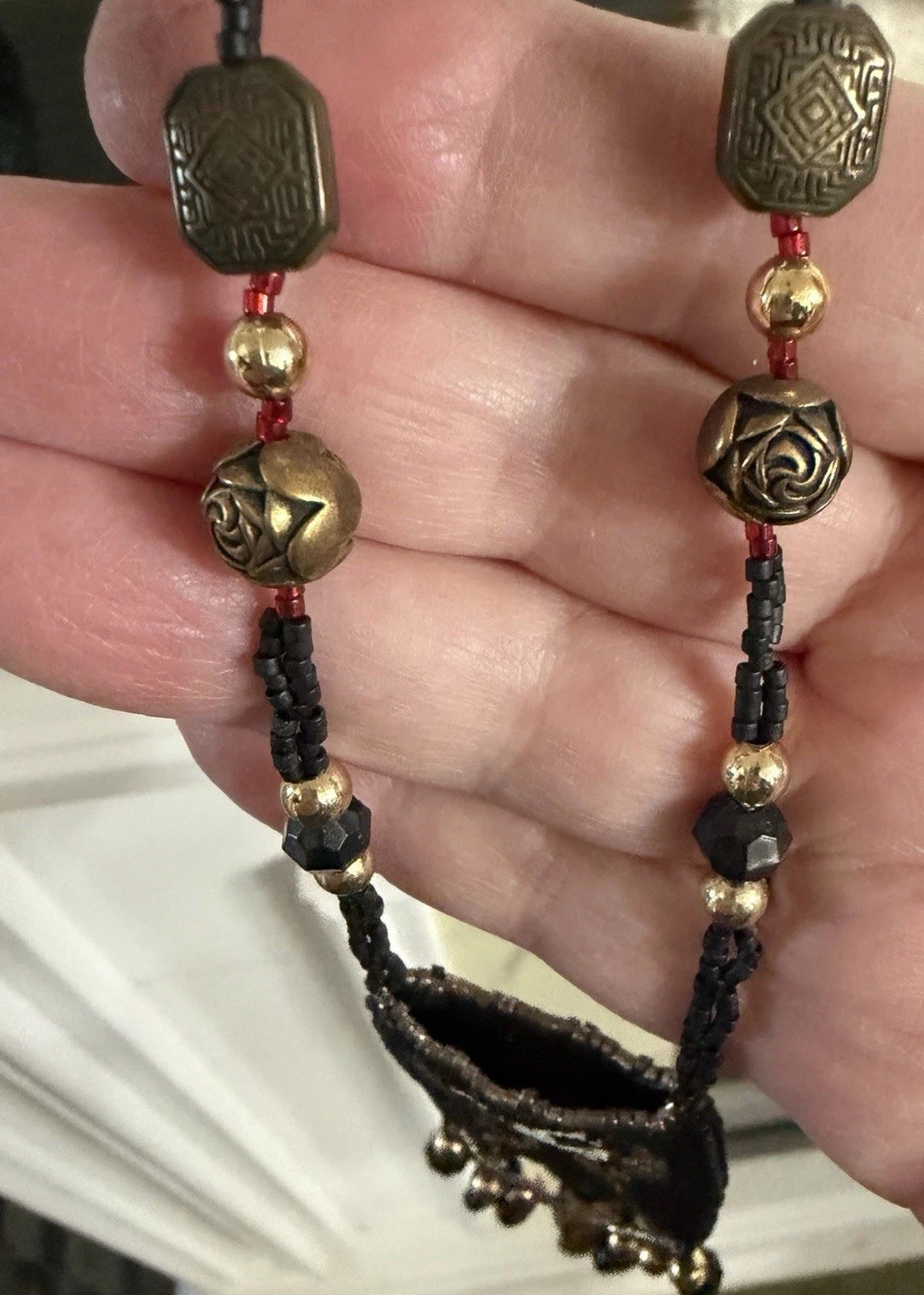 Peyote Style Glass Beaded Necklace With Pouch In A Butterfly Motif Multicolored