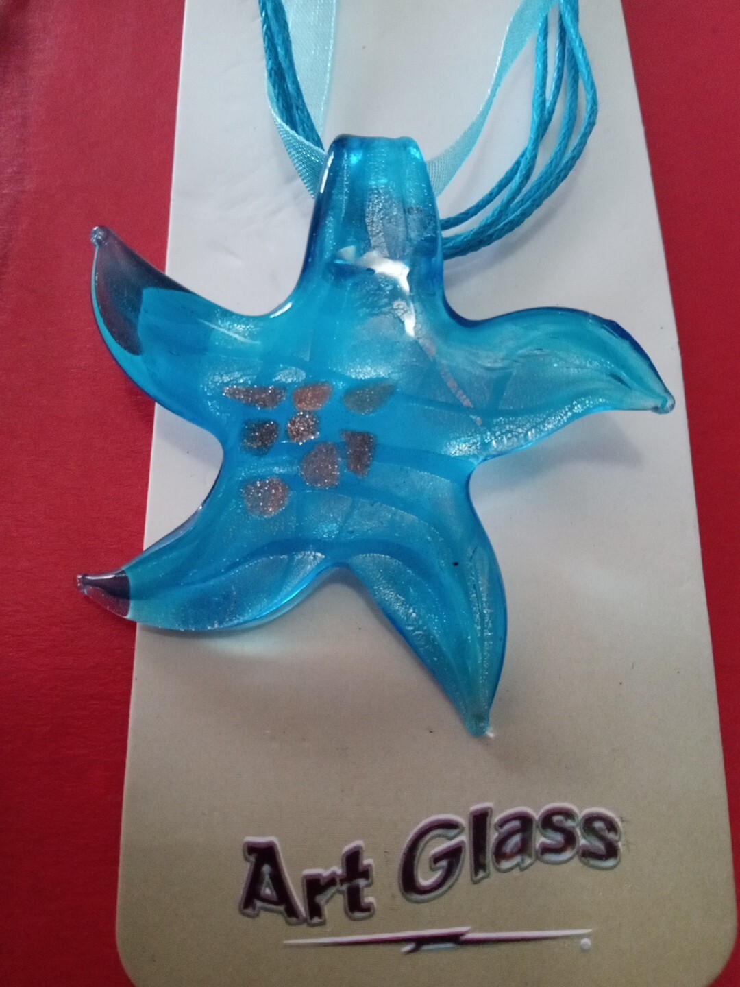 Three (3) Art Glass Necklace Pendant Handcraft Cord 18″ Starfish Bfly Flower